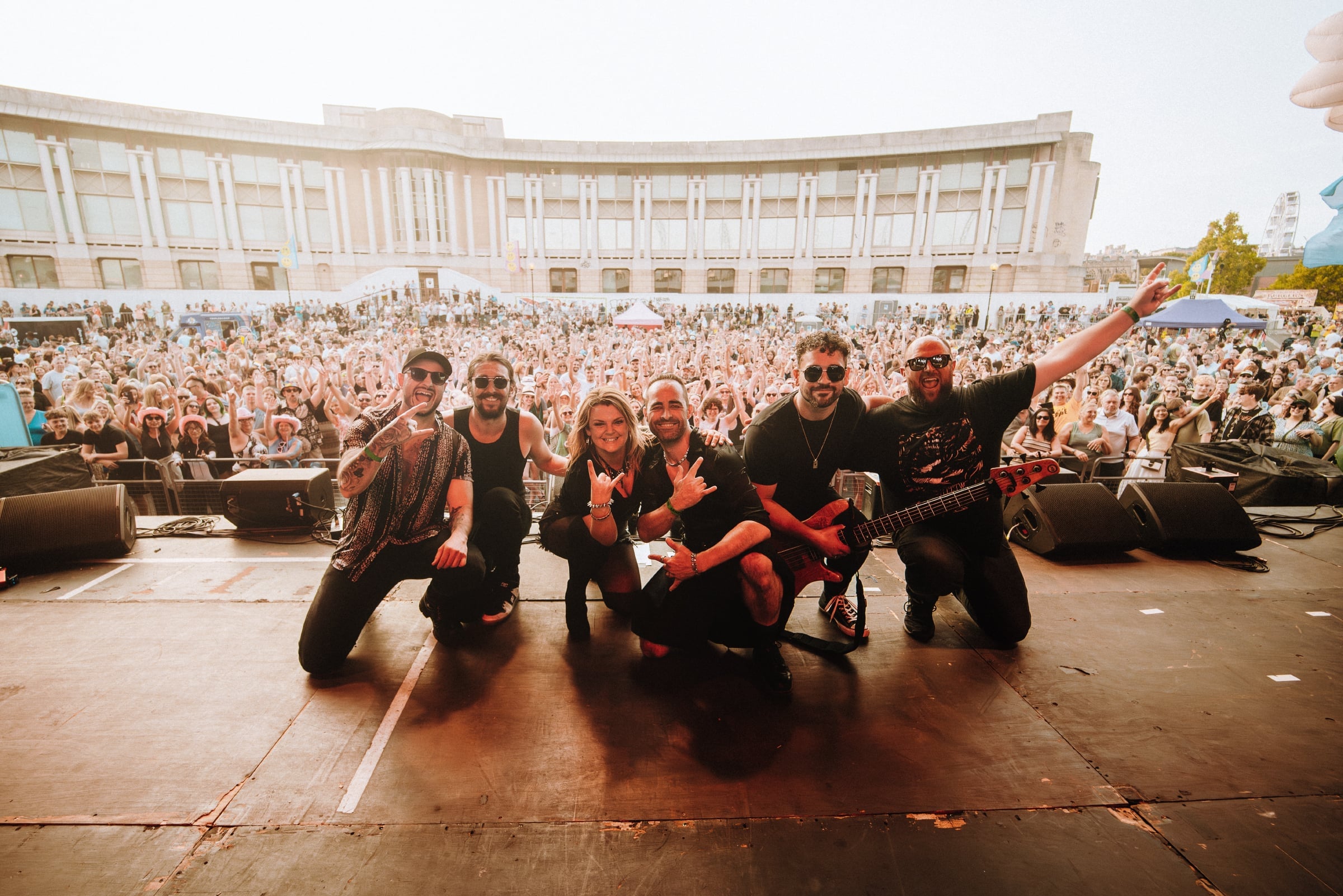 Rock Iconic performing live on stage in Bristol Ampitheatre